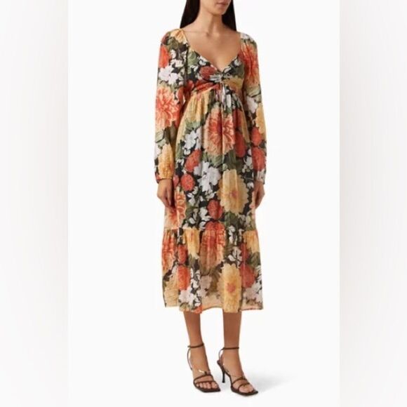 NWT MinkPink Clementine Midi Red Cream Dress Blouse Floral Vintage Size S - Picture 7 of 12